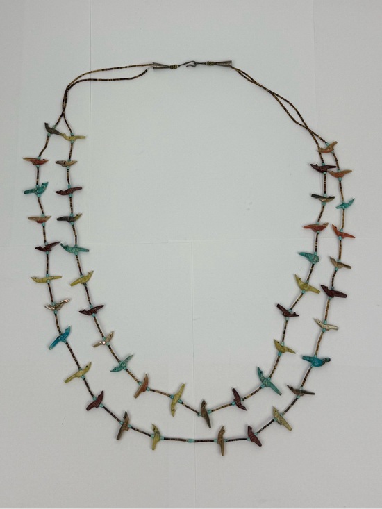 Navajo Jewelry - Multicolor Turquoise Double Strand Bird Bead Necklace